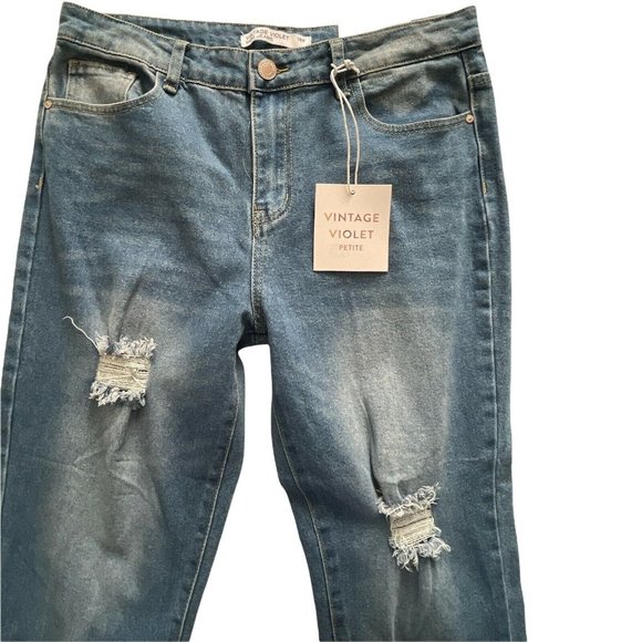 🌹Women’s Jeans VINTAGE VIOLET Petite ripped mom jeans in mid blue Size 14P - Picture 4 of 12